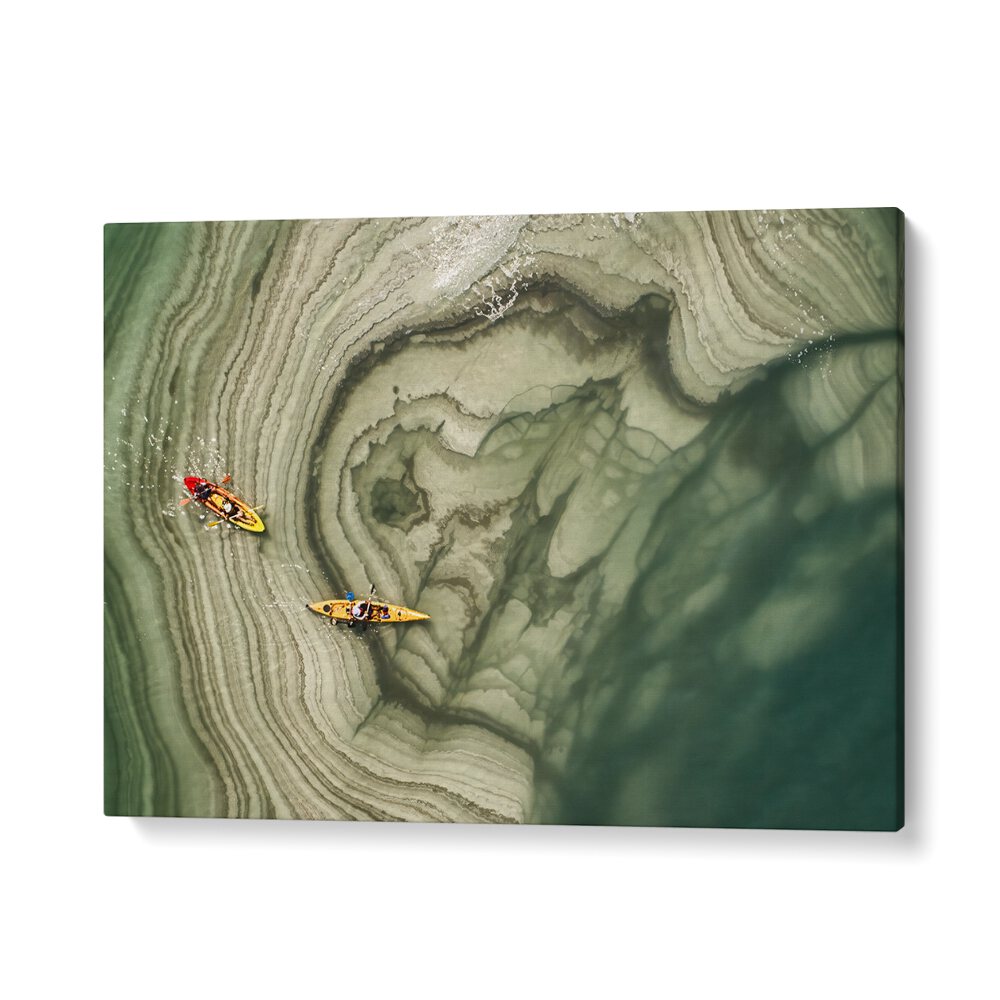 Kayakers explore the stunning patterns of the Dead Sea in this DEAD SEA KAYAKING TRIP, PHOTOGRAPHY PRINTS artwork.