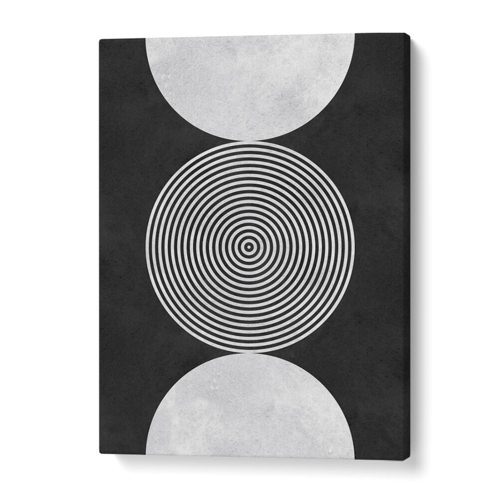 Stylish BLACK BACKGROUND VII, GEOMETRIC ART PRINTS featuring vibrant circles on a sleek black canvas for modern decor.