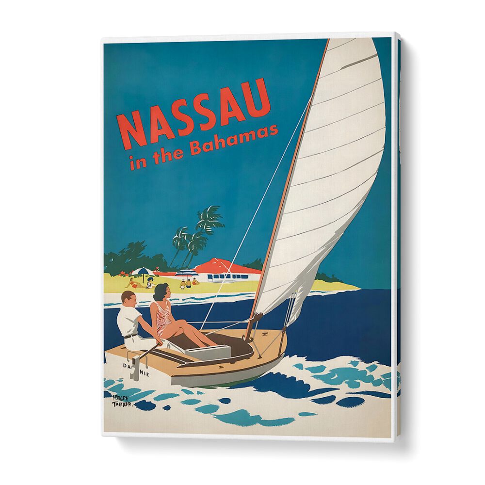 NASSAU I, VINTAGE TRAVEL POSTERS showcase a sailboat scene, capturing the charm of Nassau in vibrant colors.