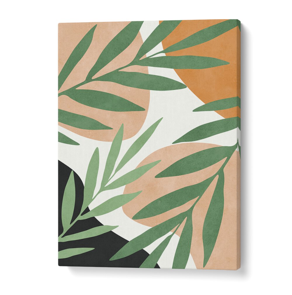 TROPICAL V, BOHO ART PAINTINGS feature vibrant leaves and warm tones, bringing a tropical vibe to your decor.
