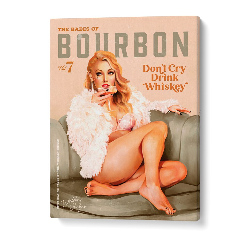 Vintage WHISKEY BABES II ,BAR art print featuring a stylish pinup girl, perfect for whiskey lovers and bar decor.