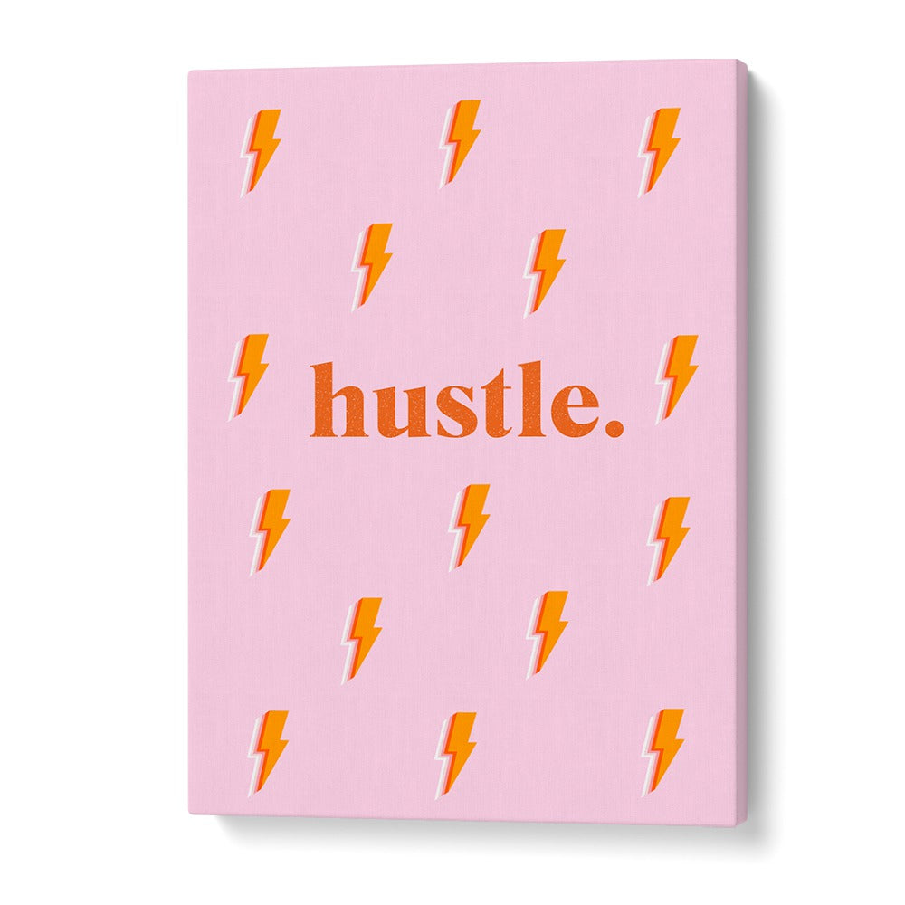 Bright pink HUSTLE, FASHION POSTERS featuring bold lightning graphics, perfect for inspiring decor in any space.