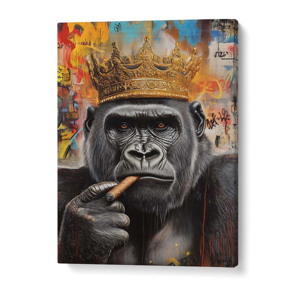 Stylish altered art print of THE GORILLA KING, featuring a crowned gorilla for your creative space.