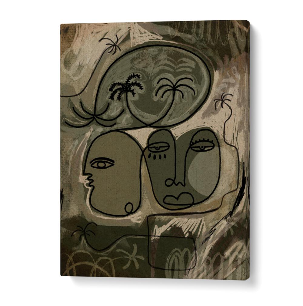 Boho art painting "UNWIND ALONG THE PALM PATH," perfect for serene spaces and nature lovers.