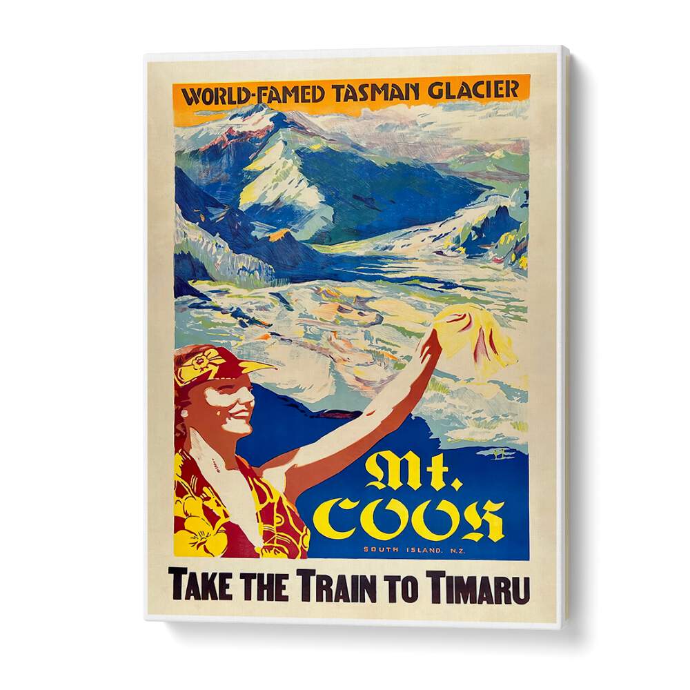 Explore the beauty of the MT COOS, VINTAGE TRAVEL POSTERS, showcasing the iconic Tasman Glacier and classic travel charm.