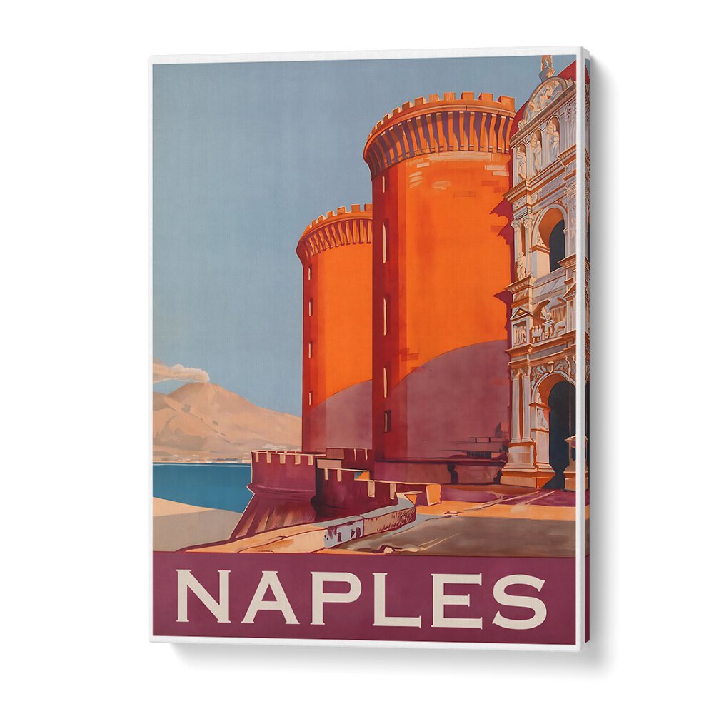 Vintage travel poster showcasing Naples' stunning architecture, perfect for home decor. Discover NAPLES, VINTAGE TRAVEL POSTERS.