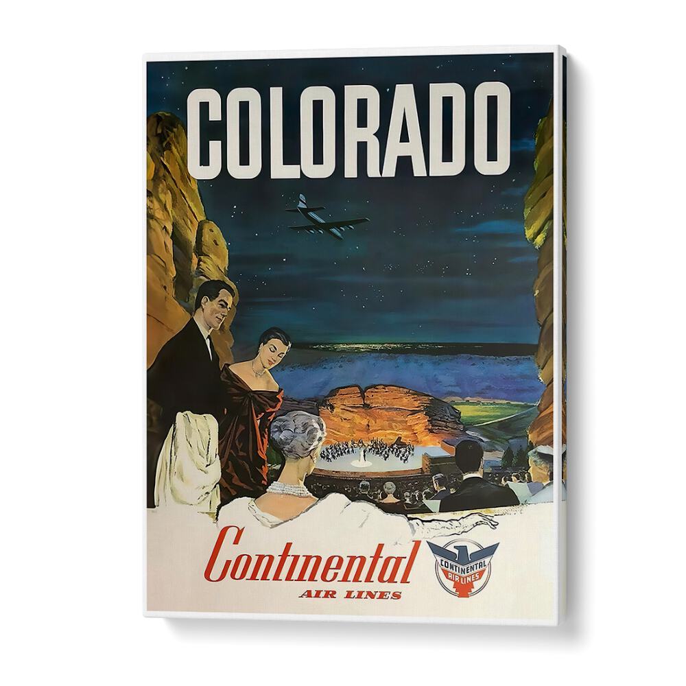 COLORADO CONTINENTAL AIRWAYS, VINTAGE TRAVEL POSTERS showcase the elegance of mid-20th century aviation adventures.