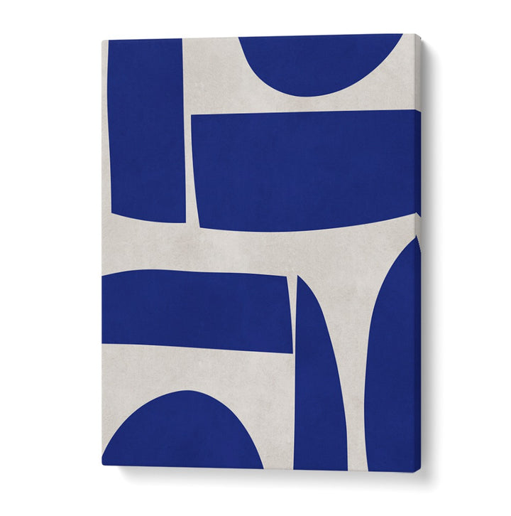 Modern CURVED SHAPES, GEOMETRIC ART PRINTS featuring bold blue tones and elegant design for your collection.