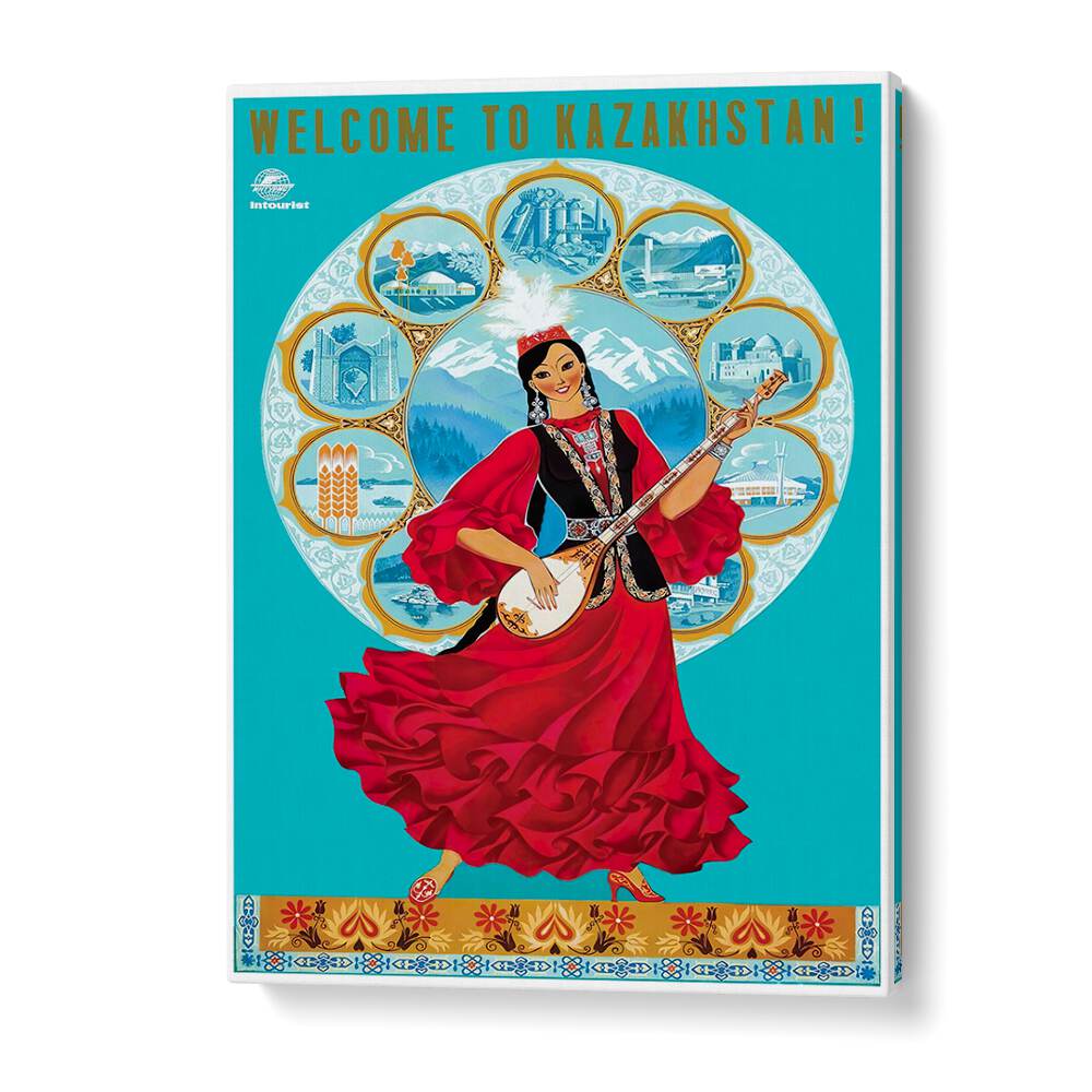 Celebrate the beauty of Kazakhstan with KAZAKHSTAN, VINTAGE TRAVEL POSTERS featuring vibrant cultural art.