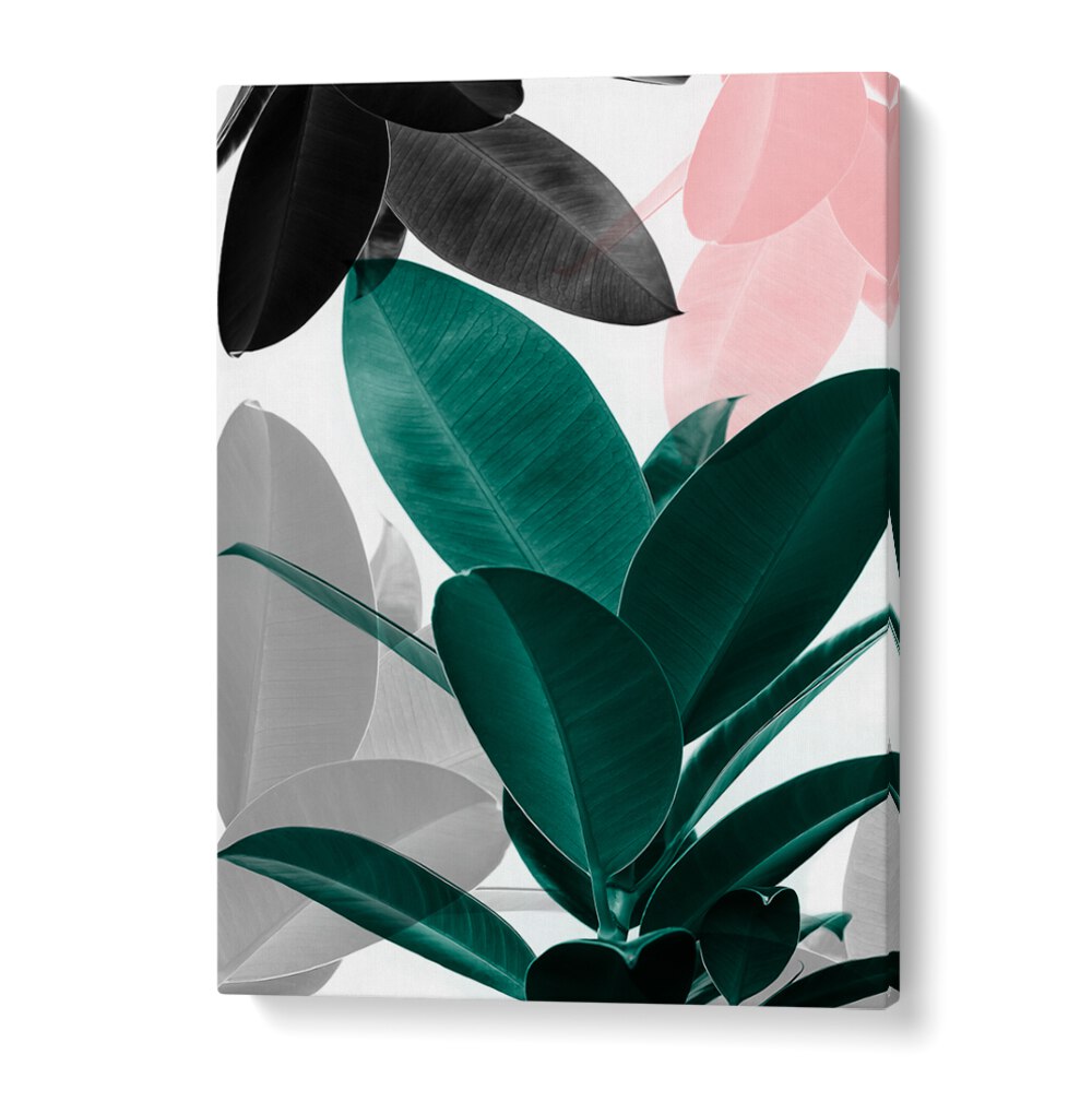 Vibrant LEAF PLAY, FLORAL FLOWER PAINTINGS artwork featuring lush green leaves, perfect for enhancing any space.