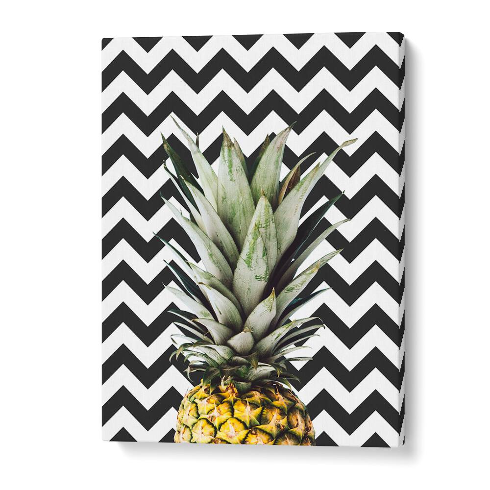 Brighten your kitchen with PINEAPPLE ART II, KITCHEN POSTERS, featuring a stylish pineapple on a chevron background.