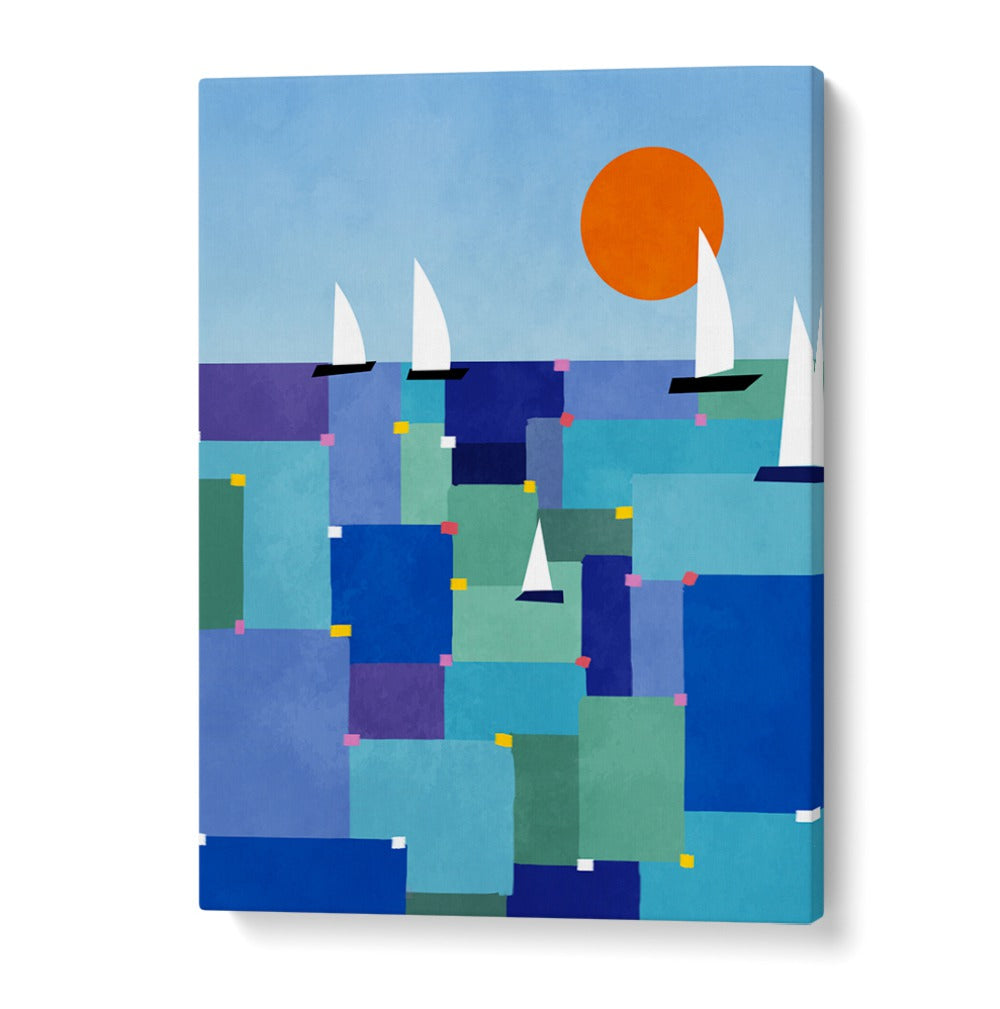 Vibrant RADIANT OCEAN VOYAGE, BEACH PAINTINGS showcasing sailboats and colorful waves, perfect for ocean lovers.