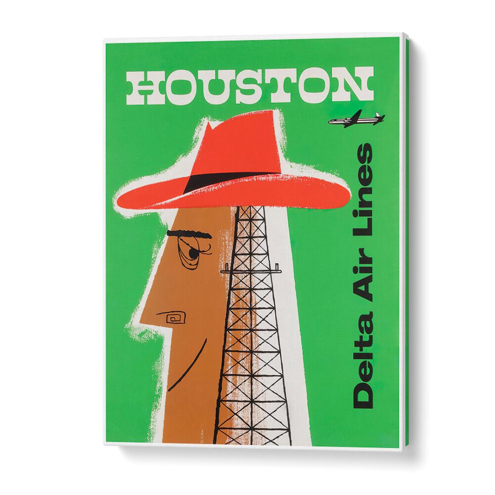 Bright green HOUSTON I, VINTAGE TRAVEL POSTERS with retro design, perfect for adding charm to any living space.