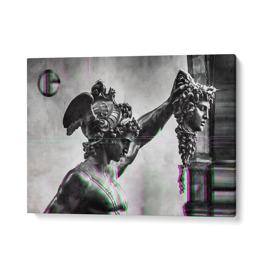 Striking altered art print of Perseus with the Head of Medusa, perfect for enhancing your decor by Underdott.