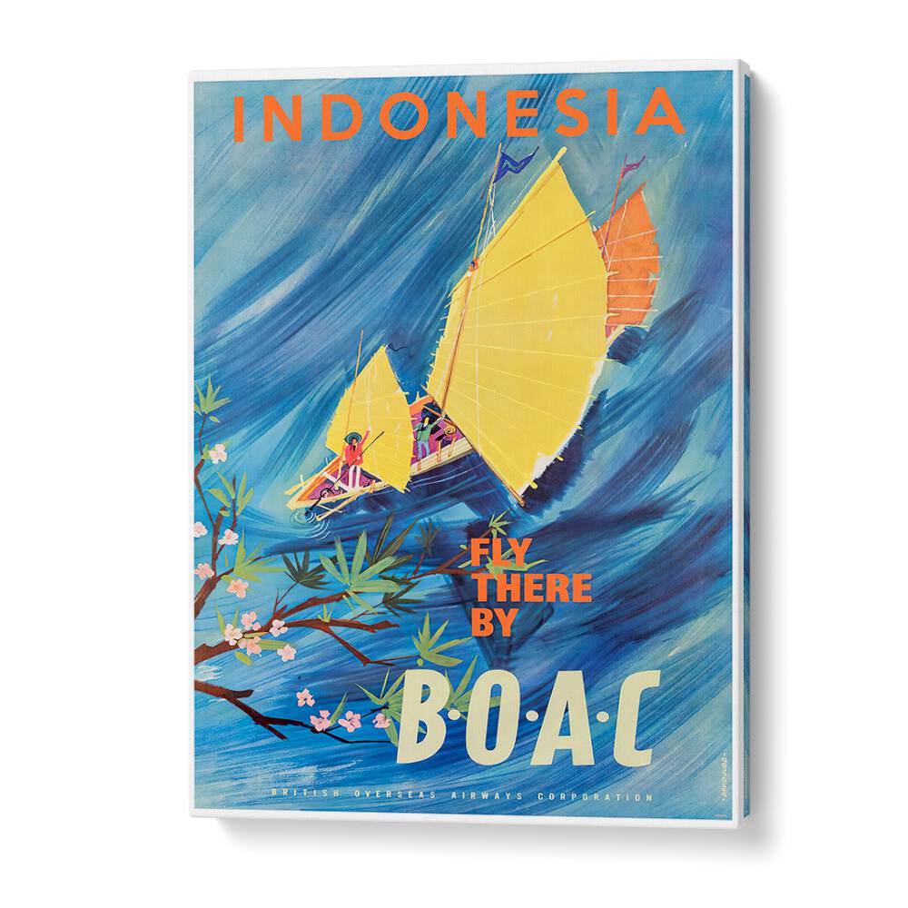 Discover the charm of Indonesia with our INDONESIA I, VINTAGE TRAVEL POSTERS featuring vibrant sailing scenes.