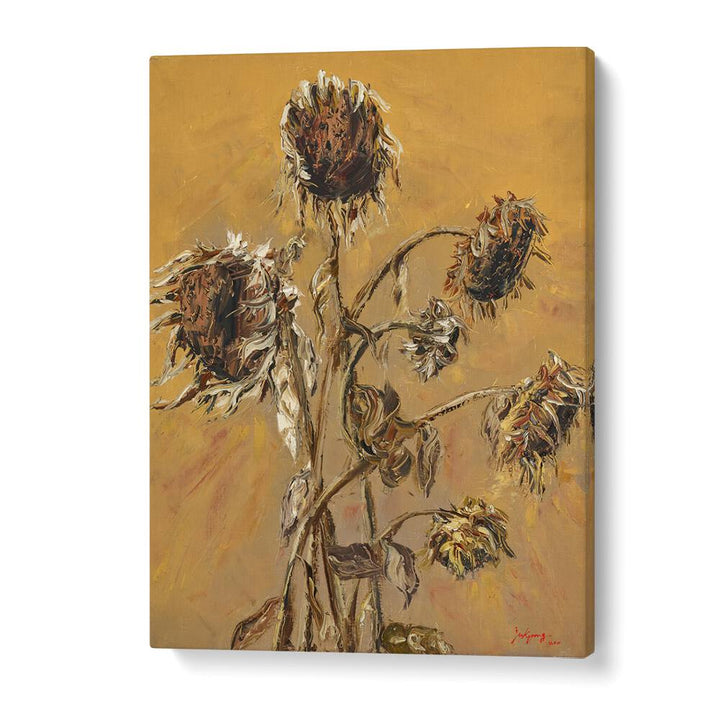SUNFLOWER V, FLORAL FLOWER PAINTINGS showcases vibrant sunflowers against a warm background, perfect for any decor.