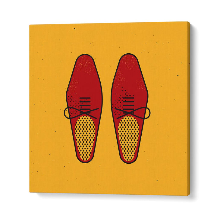 Stylish design of THE RED SHOES, FASHION POSTERS featuring bold red footwear on a vibrant yellow background.