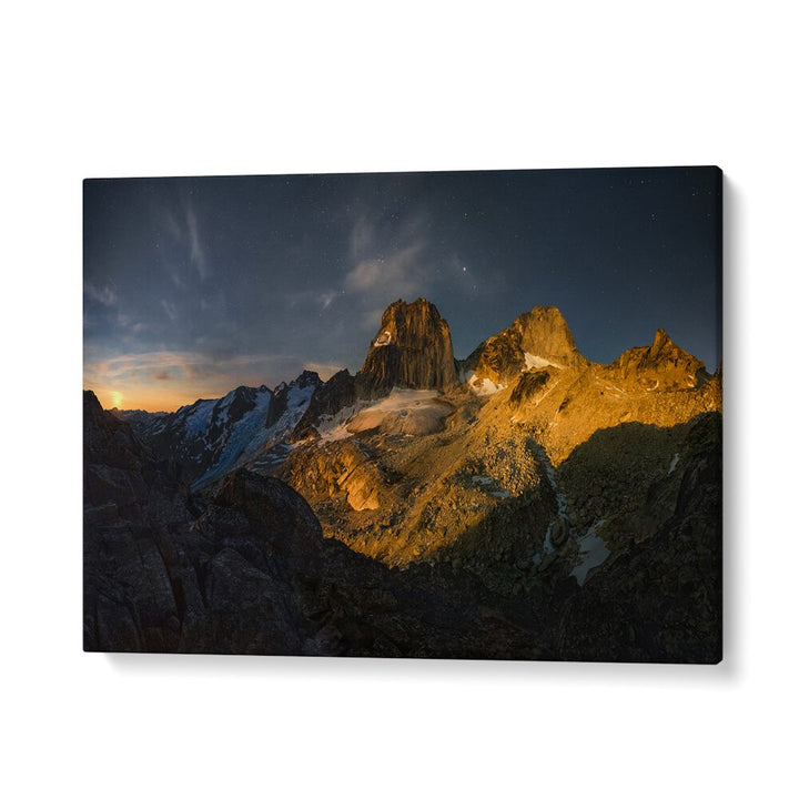 Stunning BUGABOOS MOONRISE photography prints showcasing majestic mountains and serene night skies. Perfect for decor.