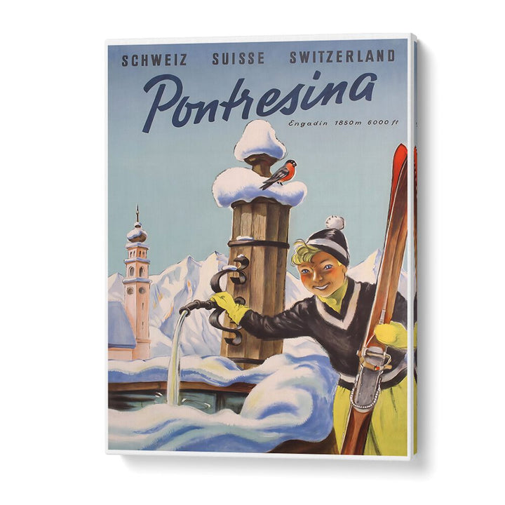 Charming PONTRESINA, VINTAGE TRAVEL POSTERS showcase stunning alpine scenery to elevate your home decor.