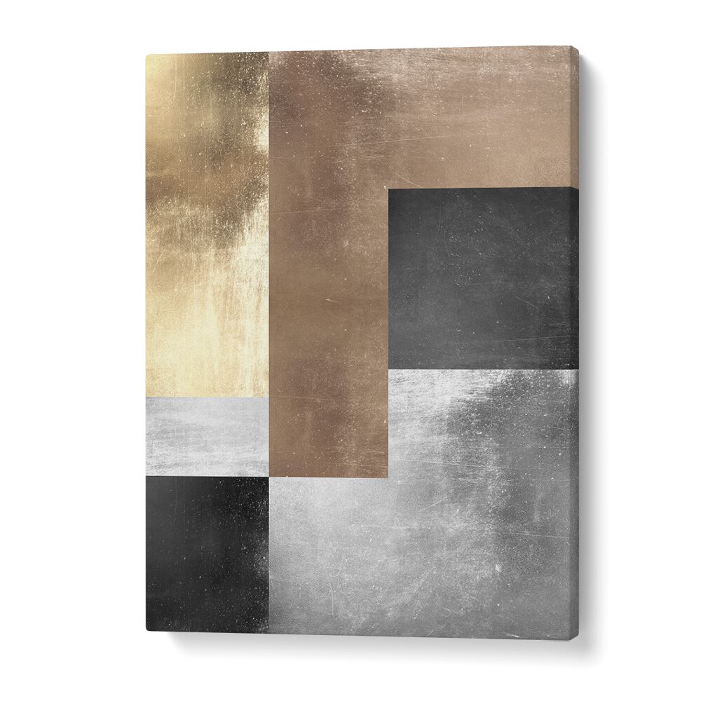 GOLD TEXTURES IV, GEOMETRIC ART PRINTS feature a stylish blend of gold, silver, and black, enhancing any room's elegance.