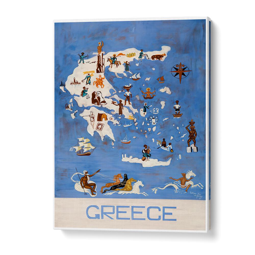 Colorful GREECE III, VINTAGE TRAVEL POSTERS showcasing iconic Greek islands and landscapes, perfect for home decor.