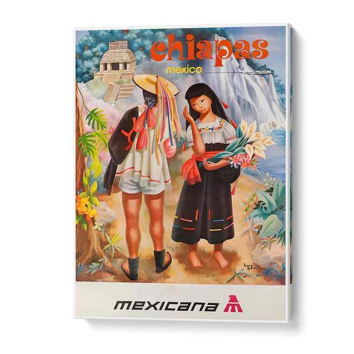 Colorful CHIAPAS MEXICO, VINTAGE TRAVEL POSTERS showcasing local culture and natural beauty, perfect for decor.