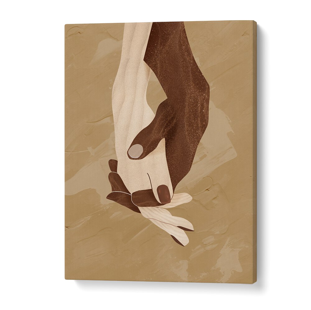 Stylish COLOUR-NITY, BOHO ART PAINTINGS featuring intertwined hands, perfect for adding warmth to any space.