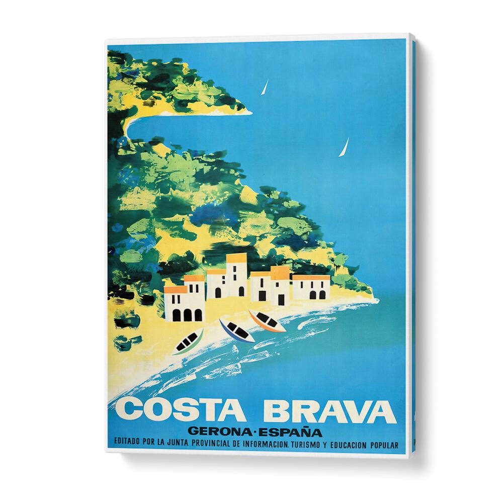 Costa Brava Vintage Travel Posters showcasing a picturesque Mediterranean scene with vibrant colors and charming architecture.