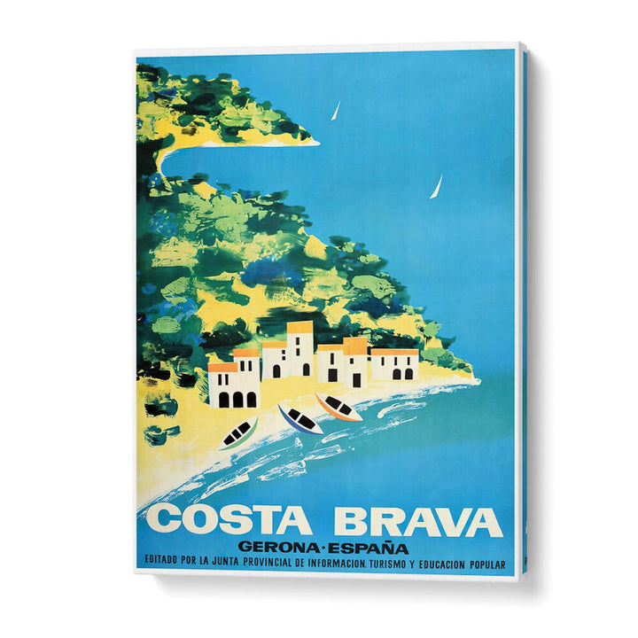Costa Brava Vintage Travel Posters showcasing a picturesque Mediterranean scene with vibrant colors and charming architecture.