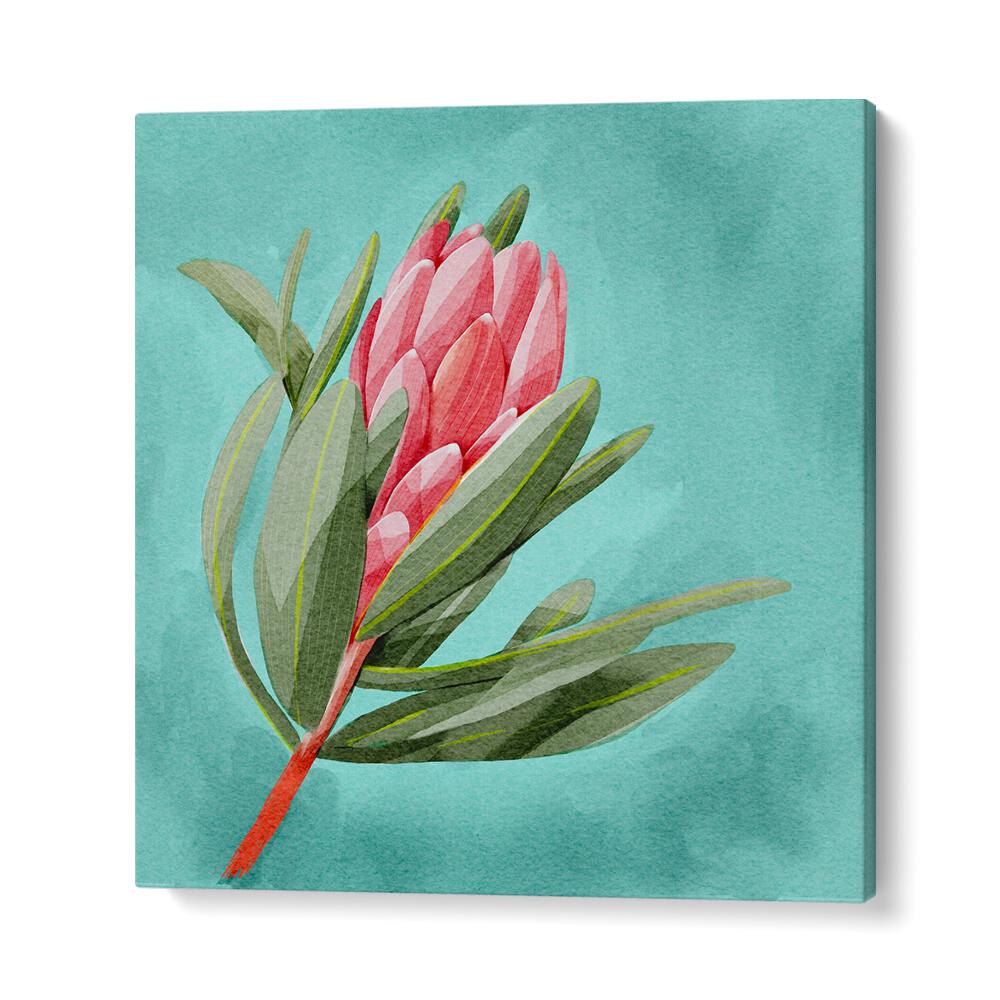 Vibrant PROTEA, FLORAL FLOWER PAINTINGS showcasing elegance and sophistication against a teal backdrop.