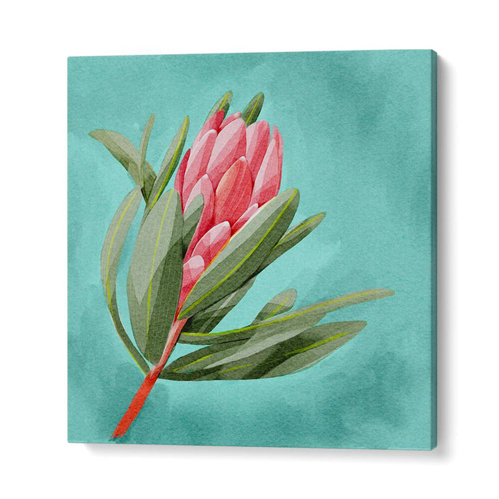 Vibrant PROTEA, FLORAL FLOWER PAINTINGS showcasing elegance and sophistication against a teal backdrop.