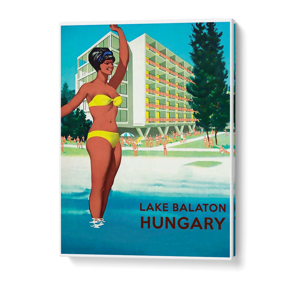 Brightly colored HUNGARY, VINTAGE TRAVEL POSTERS featuring Lake Balaton, perfect for home decor and nostalgia.