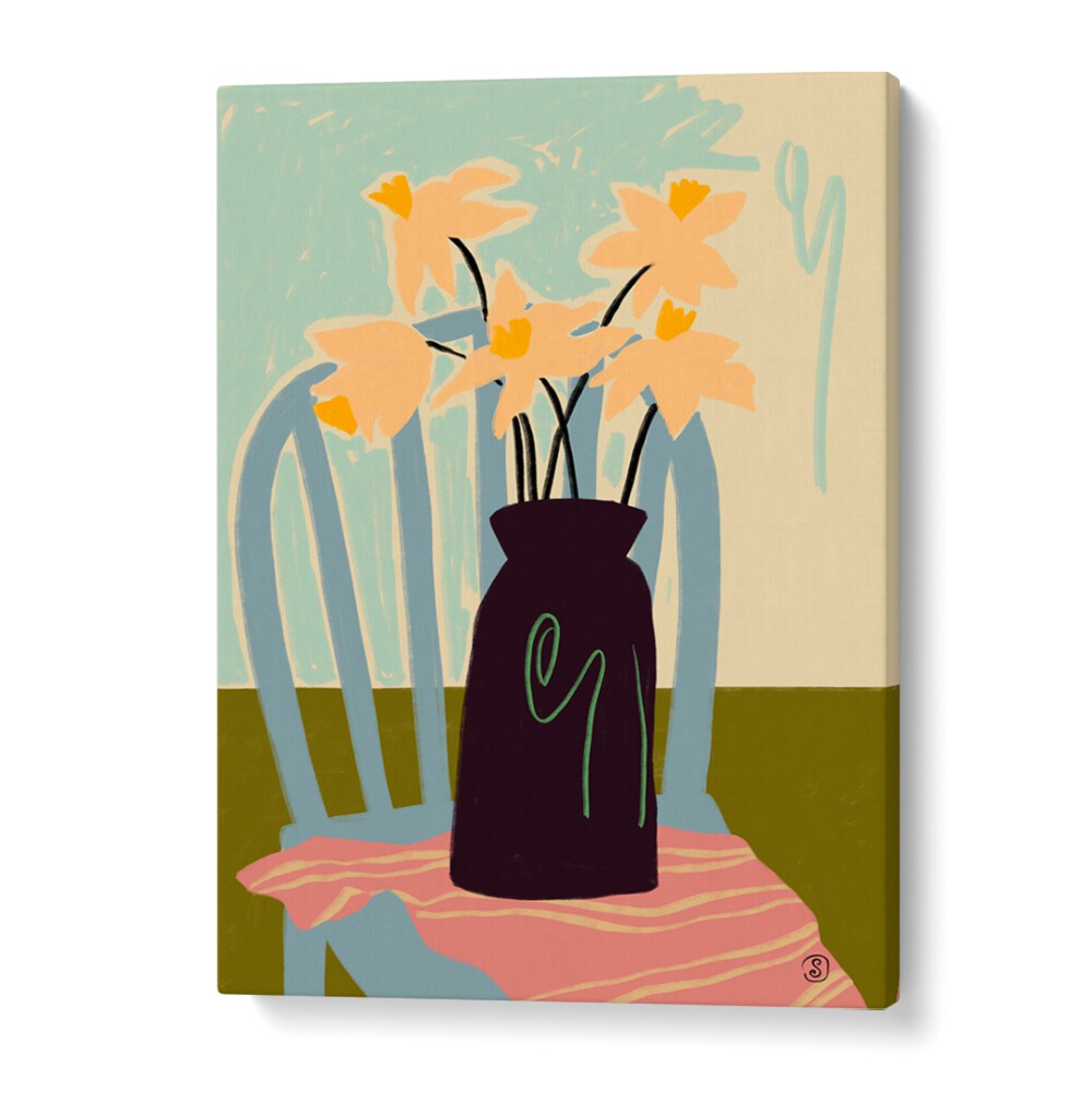 Vibrant daffodils in a stylish vase, perfect for adding color to your space with our art prints collection.