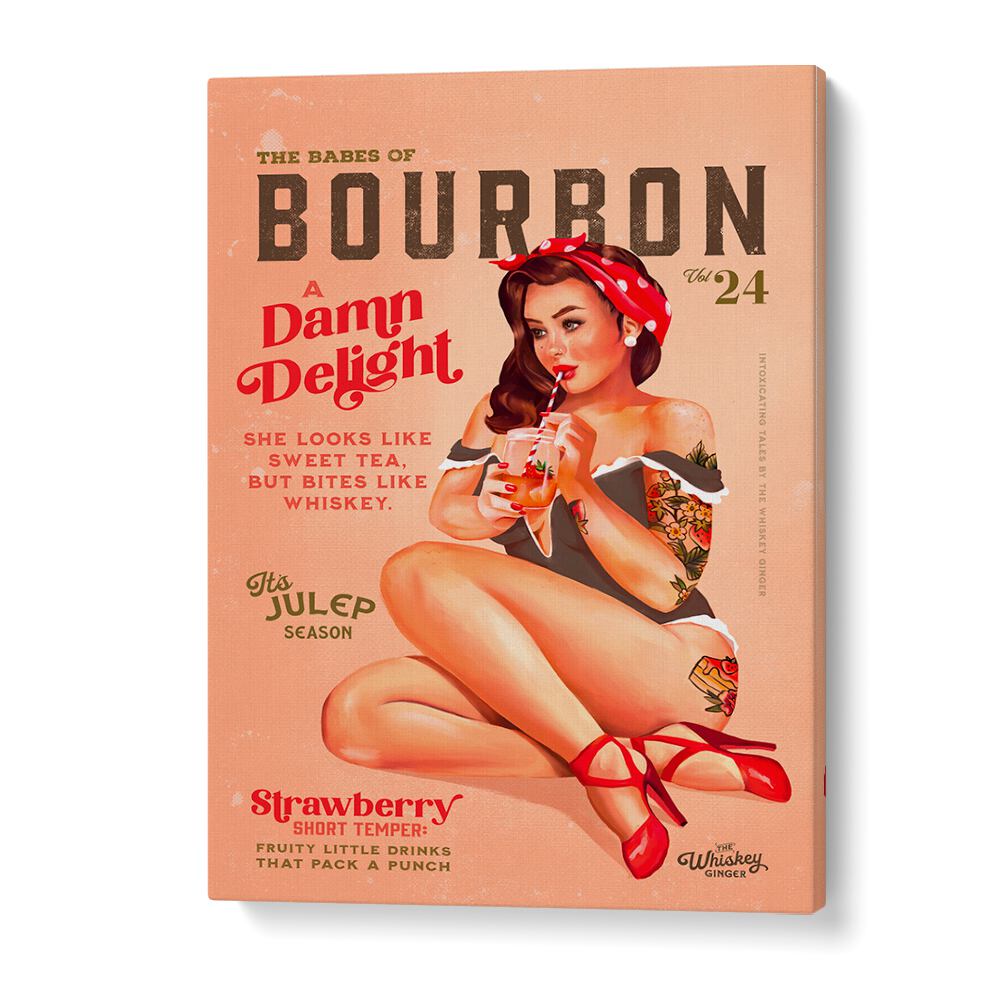 Bourbon Girl, Bar art print featuring a vintage pinup enjoying a cocktail, perfect for enhancing your bar space.