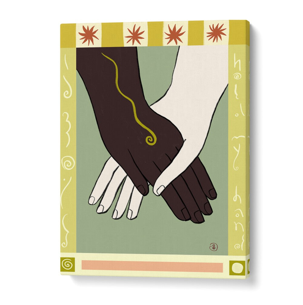Vibrant art print "HOLDING HANDS II, VIBRANT" showcases connection and love, perfect for any living space.