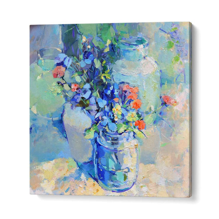 Vibrant WILD FLOWERS and FLORAL FLOWER PAINTINGS beautifully displayed in jars, perfect for nature lovers' decor.
