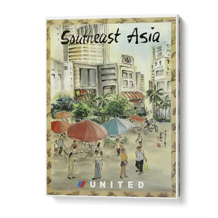 SOUTH EAST ASIA, VINTAGE TRAVEL POSTERS showcasing vibrant markets and landmarks to enhance your decor.