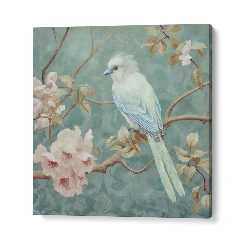 Chinoiserie Bird V, Animal Paintings: Elegant bird perched among blossoms, perfect for enhancing your decor.