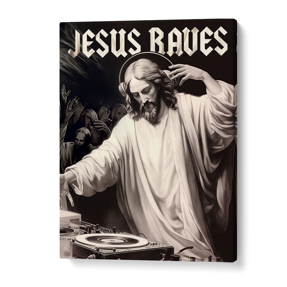 Stunning JESUS RAVES, ALTERED ART PRINTS by Dikhotomy, perfect for transforming your living space with creativity.