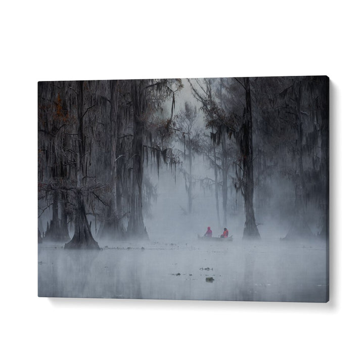 Mysterious landscape featuring two figures in a misty swamp, part of the JOURNEY TO MYSTERY, PHOTOGRAPHY PRINTS.