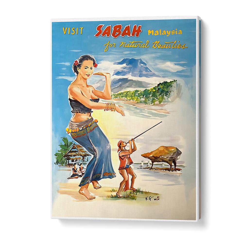 Colorful SABAH, VINTAGE TRAVEL POSTERS showcasing Malaysia's natural beauty and cultural heritage for art lovers.