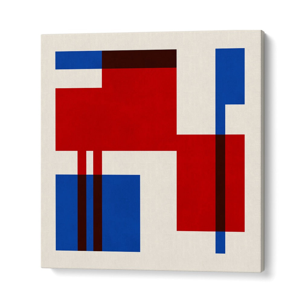Vibrant geometric design in red and blue, showcasing COLORFUL SEVEN, GEOMETRIC ART PRINTS for creative decor.