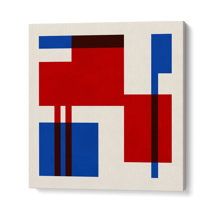 Vibrant geometric design in red and blue, showcasing COLORFUL SEVEN, GEOMETRIC ART PRINTS for creative decor.