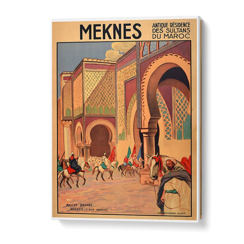 Explore the charm of MEKNES, VINTAGE TRAVEL POSTERS, showcasing Morocco's historic beauty and vibrant culture.