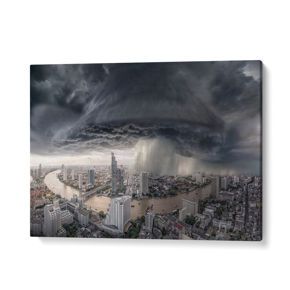 Dramatic BANGKOK RAIN, PHOTOGRAPHY PRINTS showcasing a surreal storm over the cityscape. Perfect for art lovers!