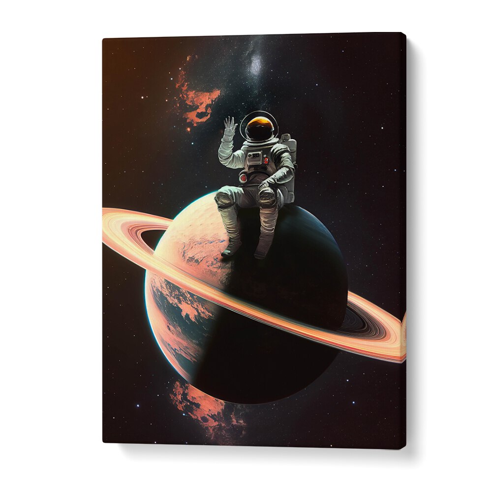 Transform your space with MY SPACE SAFE, ALTERED ART PRINTS featuring a whimsical astronaut on a vibrant planet.