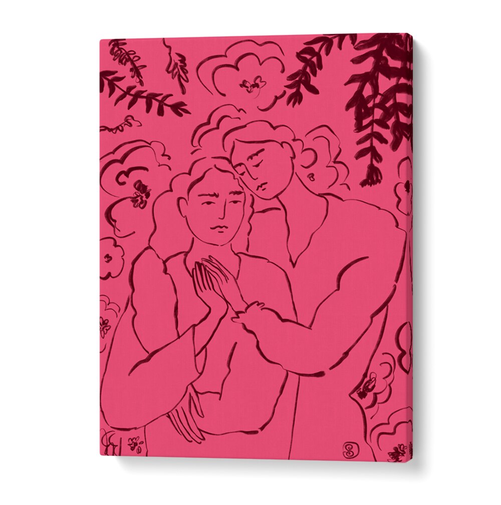 Vibrant artwork featuring two figures holding hands, showcasing HOLDING HANDS PINK, VIBRANT for a stunning decor accent.