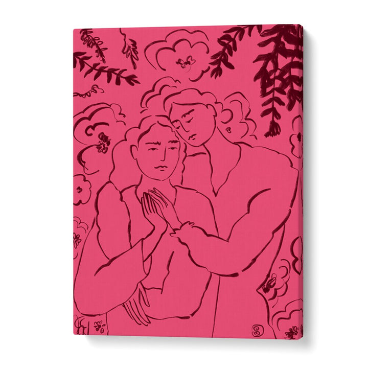 Vibrant artwork featuring two figures holding hands, showcasing HOLDING HANDS PINK, VIBRANT for a stunning decor accent.