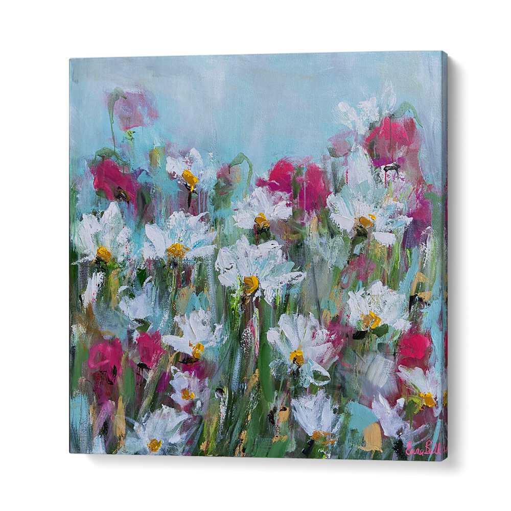 Vibrant WHITE DAISIES AND PINK BLOSSOMS, FLORAL FLOWER PAINTINGS bring nature's beauty to your home decor.