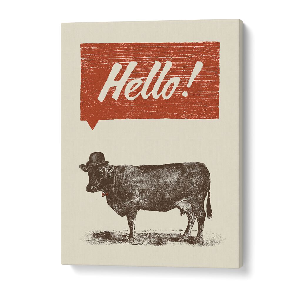 Whimsical HELLO, QUOTES poster featuring a cow, perfect for adding charm to your decor. Celebrate nature's beauty!